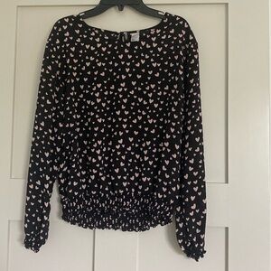 Divide by H&M black with pink hearts blouse size 6